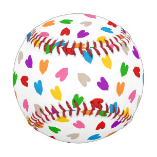Colorful Love Hearts Pattern Design White Baseball
