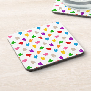 Colorful Love Hearts Pattern Design White Beverage Coaster