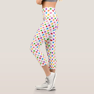 Colorful Love Hearts Pattern Design White Capri Leggings