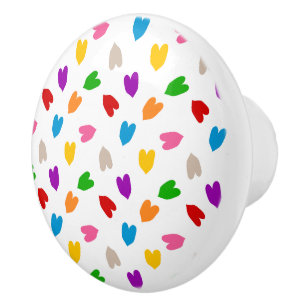 Colorful Love Hearts Pattern Design White Ceramic Knob