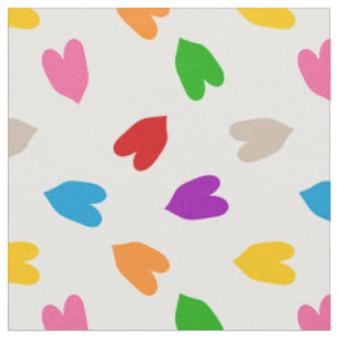 Colorful Love Hearts Pattern Design White  Fabric