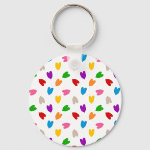 Colorful Love Hearts Pattern Design White Keychain