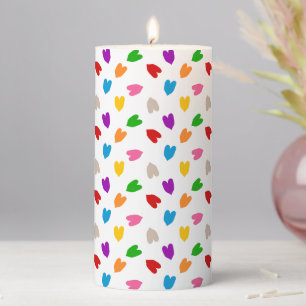 Colorful Love Hearts Pattern Design White Pillar Candle
