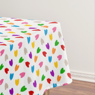 Colorful Love Hearts Pattern Design White Tablecloth