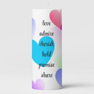 Colorful Love Hearts, Personalized Valentine's Day Pillar Candle