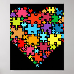 Colorful Love Hearts Shape - Puzzle Autism Awarene Poster
