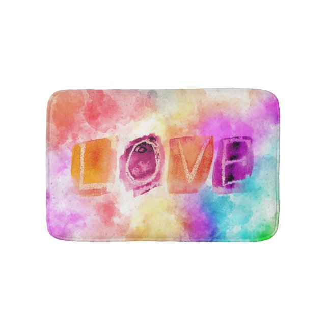 Colorful Love in Watercolor Bath Mat (Front)