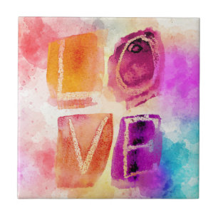 Colorful Love in Watercolor Ceramic Tile
