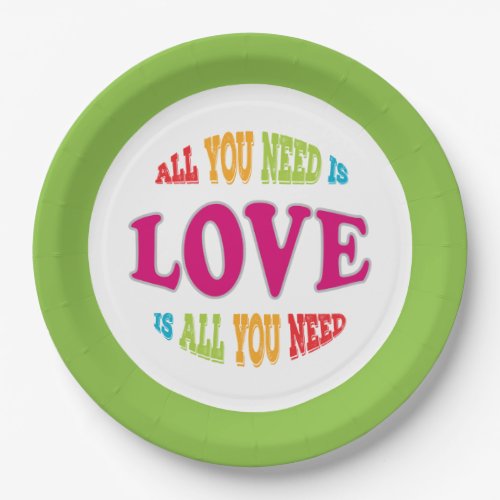 Colorful Love is All You Need Valentines Day Paper Plates