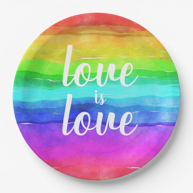 Colorful Love is Love Rainbow Paper Plates (Front)