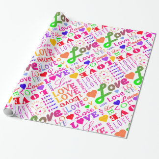 Colorful Love, Love, Love, Love, Love, Love, Love Wrapping Paper