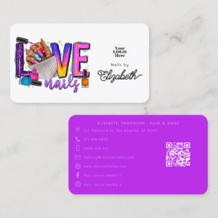 Colorful "Love Nails" Slogan Chic Nail Salon Business Card