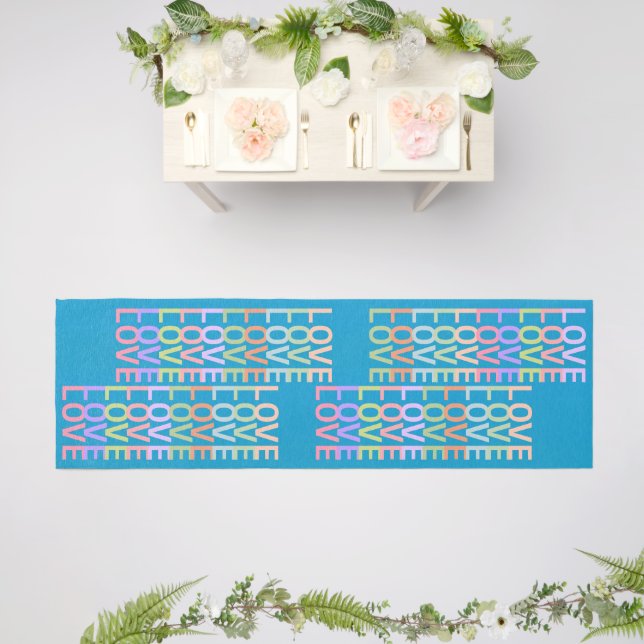 Colorful "LOVE" on Rich Electric Blue Rug Runner (Insitu (Wedding 2))