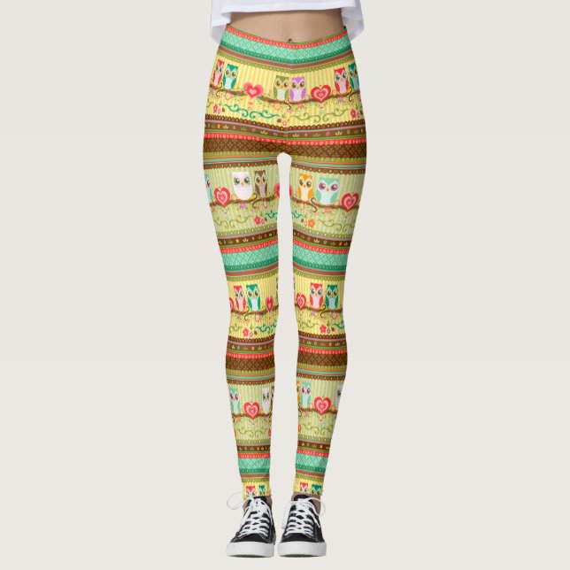 Colorful Love Owls Leggings (Front)
