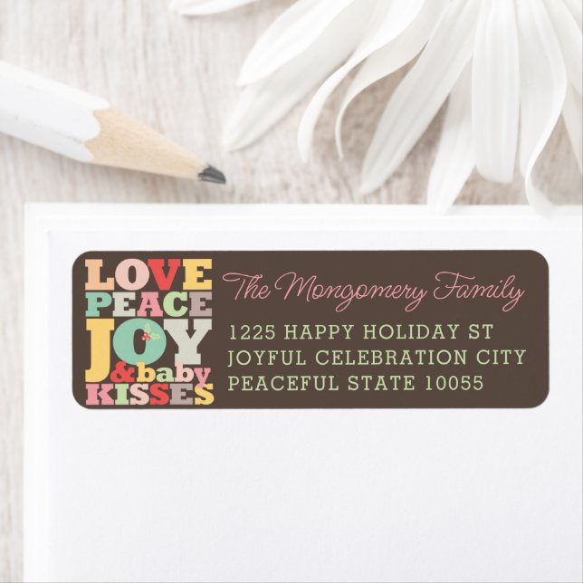 Colorful Love Peace Joy And Baby Kisses Address Label (Insitu)