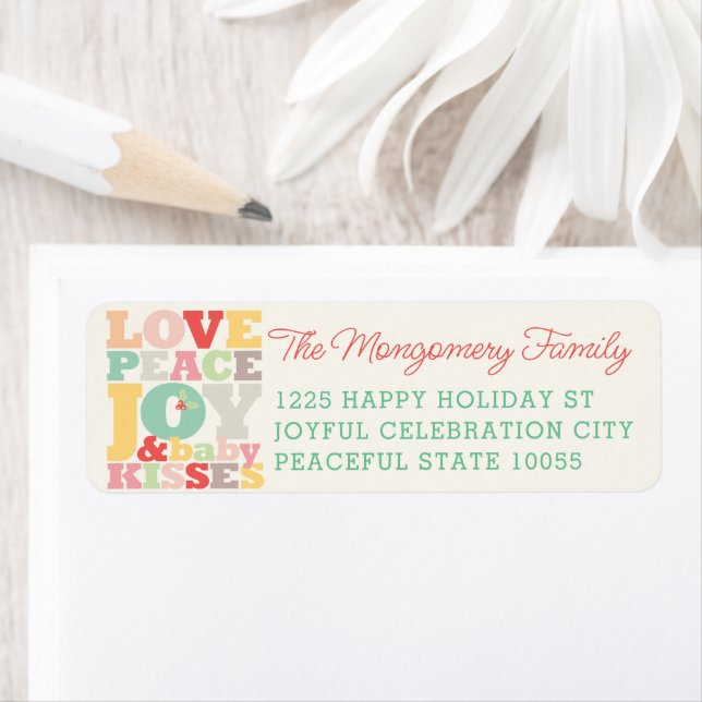 Colorful Love Peace Joy And Baby Kisses Address Label (Insitu)