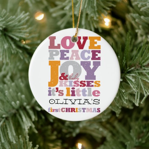 Colorful Love Peace Joy And Baby Kisses Cute Photo Ceramic Ornament