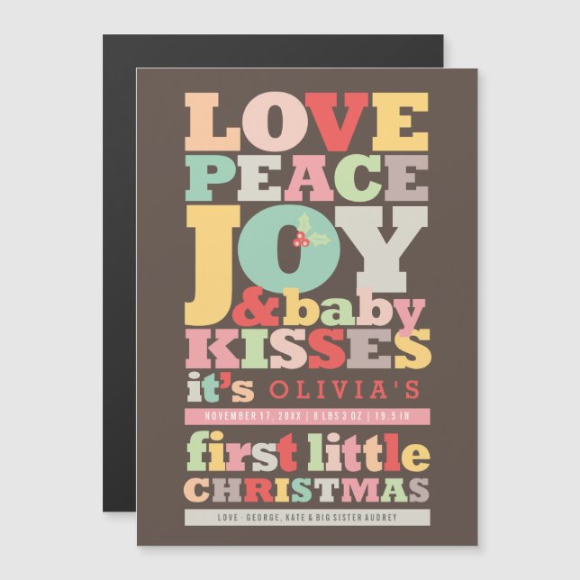 Colorful Love Peace Joy And Baby Kisses Letters (Front/Back)