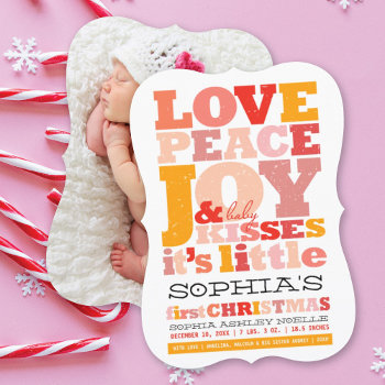 Colorful Love Peace Joy And Baby Kisses Letters Holiday Card by fat_fa_tin at Zazzle