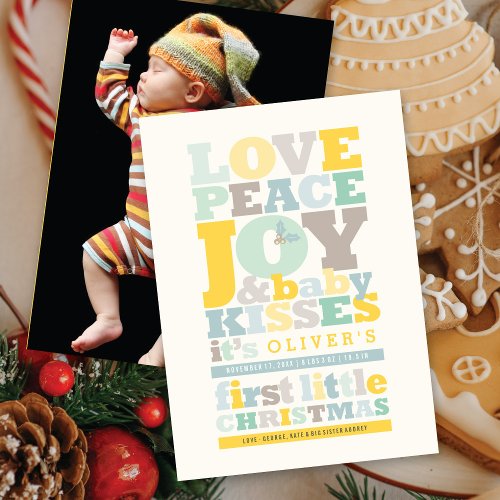 Colorful Love Peace Joy And Baby Kisses Letters Holiday Card