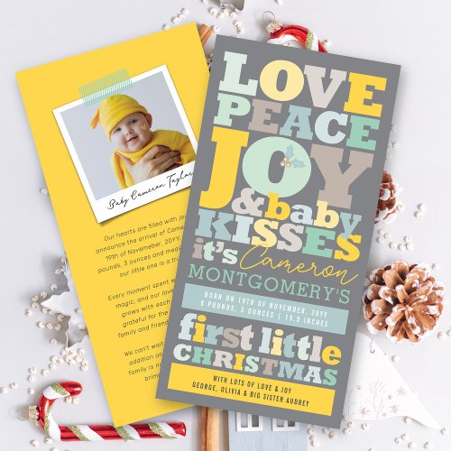 Colorful Love Peace Joy And Baby Kisses Letters Holiday Card