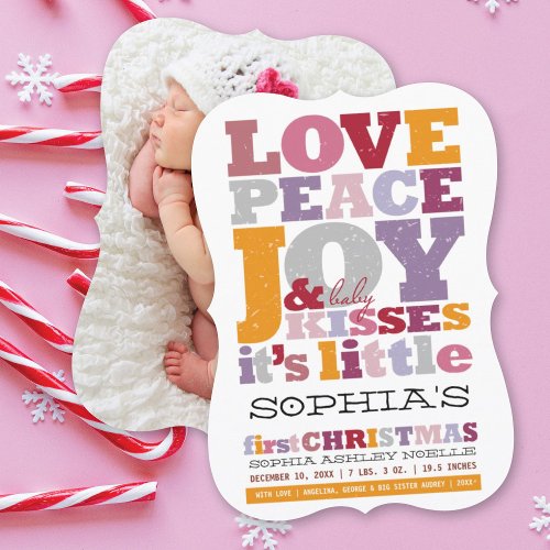 Colorful Love Peace Joy And Baby Kisses Letters Holiday Card