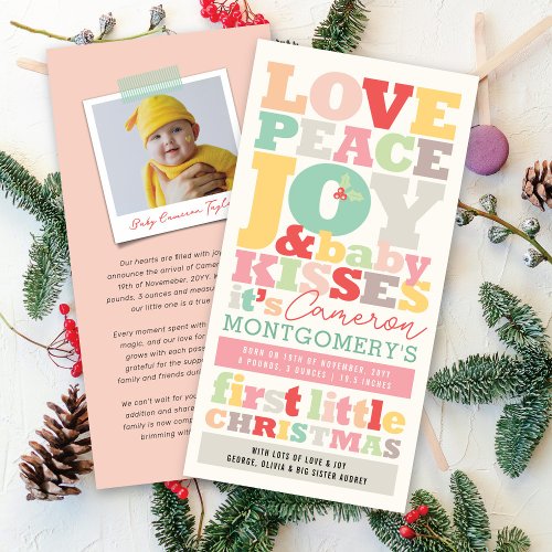 Colorful Love Peace Joy And Baby Kisses Letters Holiday Card