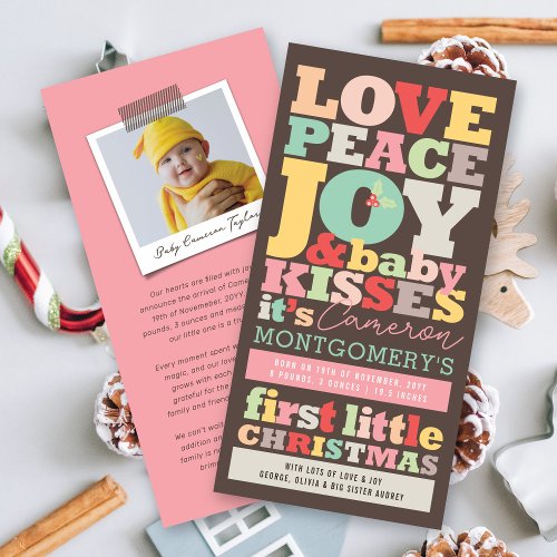 Colorful Love Peace Joy And Baby Kisses Letters Holiday Card