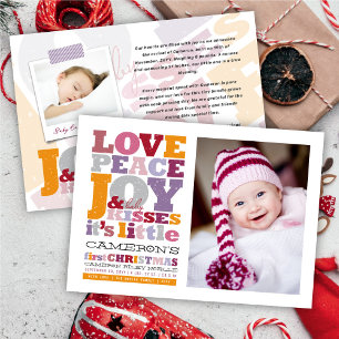 Colorful Love Peace Joy And Baby Kisses Letters Holiday Card