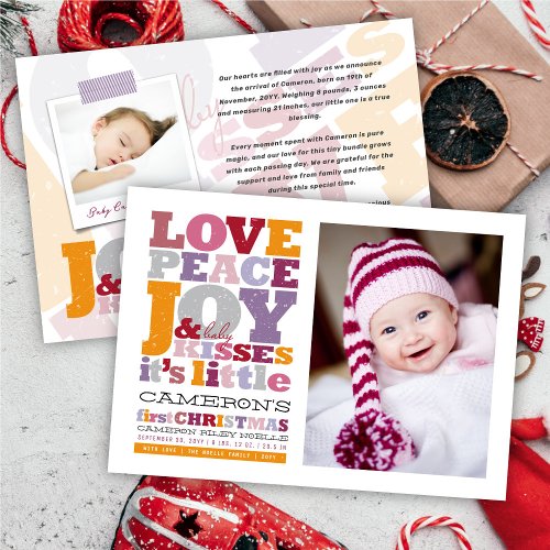 Colorful Love Peace Joy And Baby Kisses Letters Holiday Card