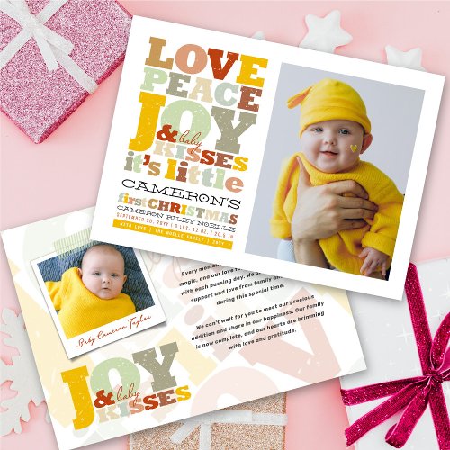 Colorful Love Peace Joy And Baby Kisses Letters Holiday Card