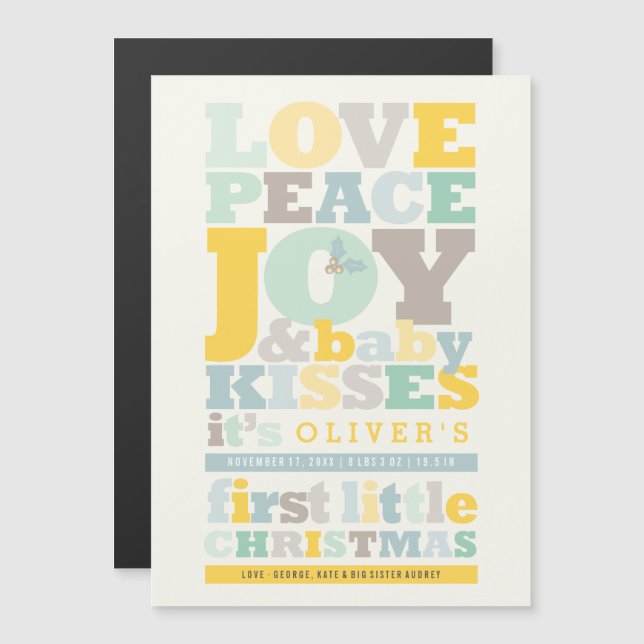 Colorful Love Peace Joy Holiday Birth Announcement (Front/Back)