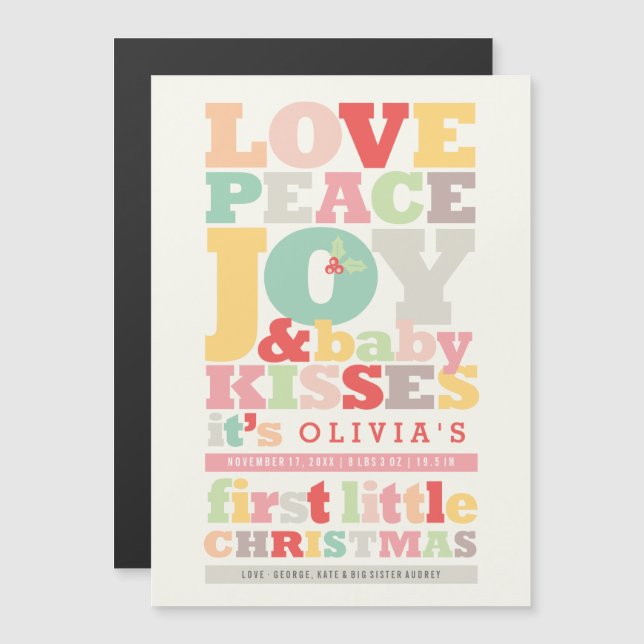 Colorful Love Peace Joy Holiday Birth Announcement (Front/Back)