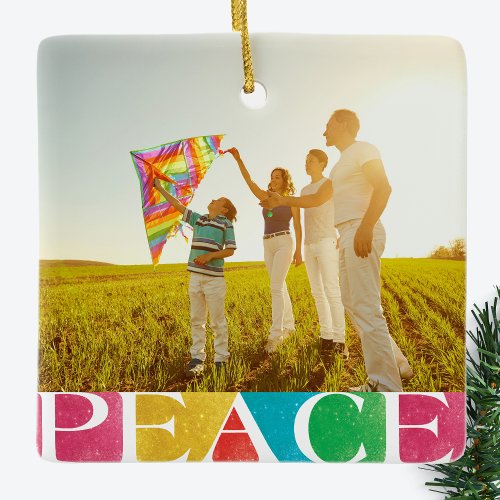colorful LOVE PEACE JOY merry christmas photo Ceramic Ornament