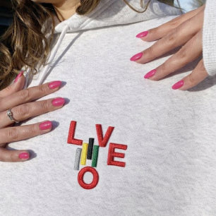 Colorful Love Pocket embroidered Design Hoodie 