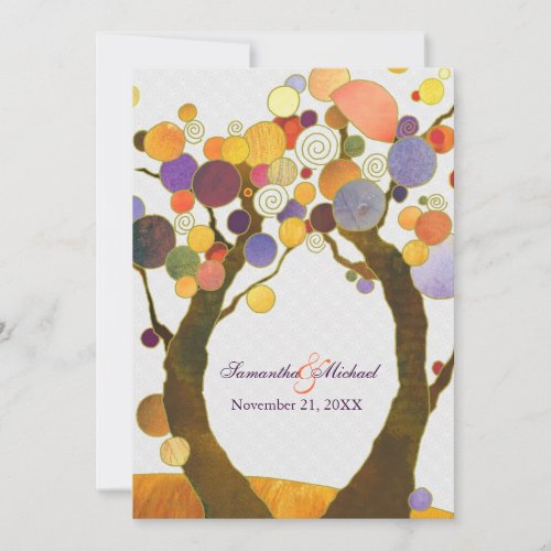 Colorful Fall Love Trees Modern Wedding Invitation
