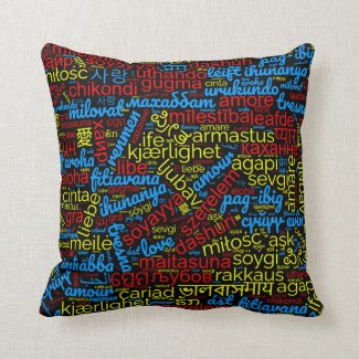 Colorful Love Word Cloud in Many Languages Throw Pillow