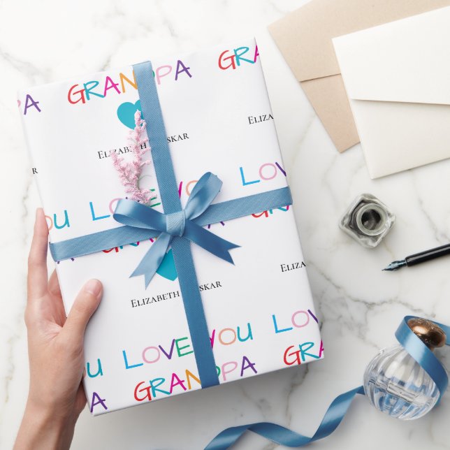 Colorful "Love You Grandpa"  – Fun & Heartfelt Wrapping Paper (Gifting)