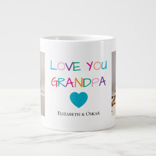 Colorful “Love You Grandpa” Text and Custom Photo Giant Coffee Mug