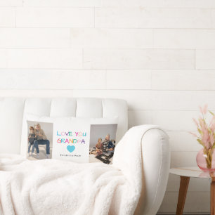 Colorful “Love You Grandpa” Text and Custom Photo Lumbar Pillow