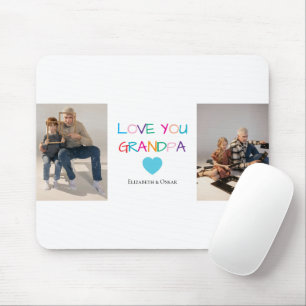 Colorful “Love You Grandpa” Text and Custom Photo Mouse Pad
