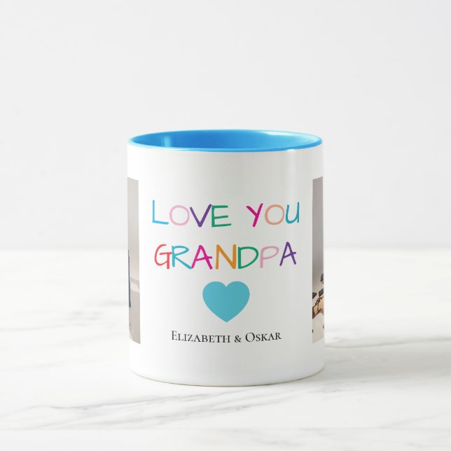 Colorful “Love You Grandpa” Text and Custom Photo  Mug (Center)