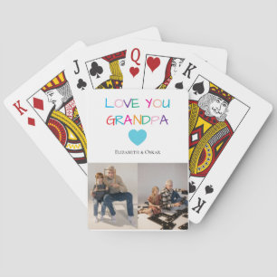Colorful “Love You Grandpa” Text and Custom Photo Poker Cards