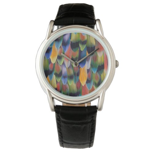 Colorful lovebird parrot feathers watch