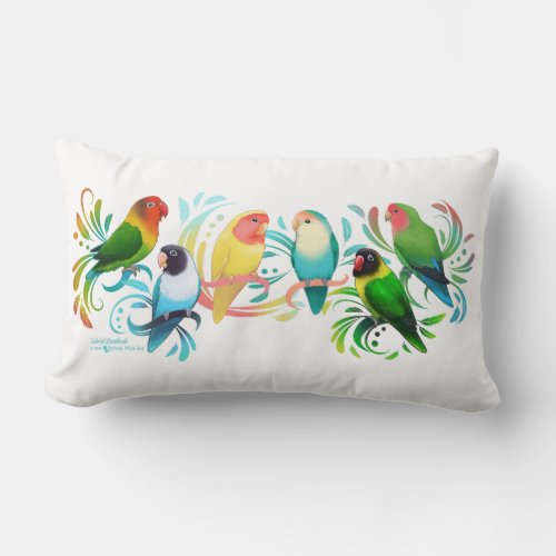 Colorful Lovebirds Group Lumbar Pillow