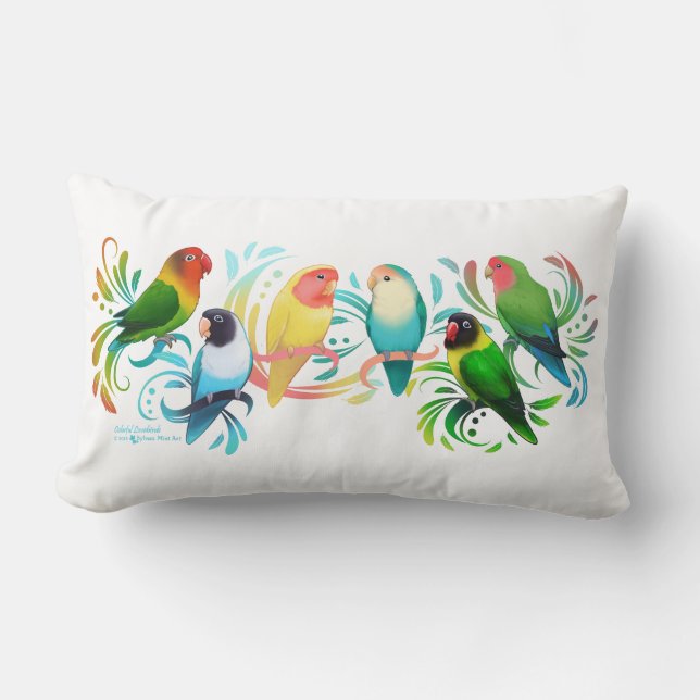 Colorful Lovebirds Group Lumbar Pillow (Front)