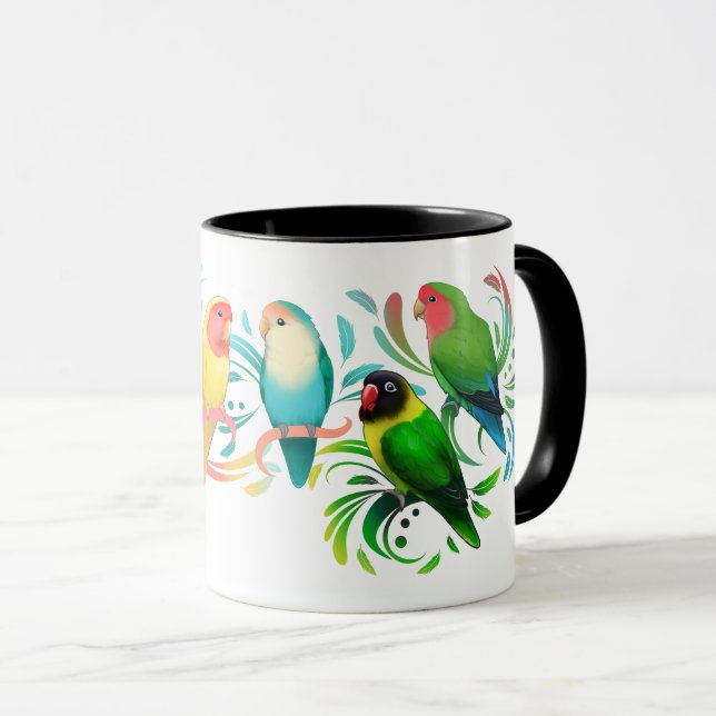 Colorful Lovebirds Group Mug (Front Right)