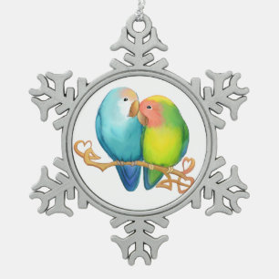 Colorful Lovebirds Snowflake Ornament