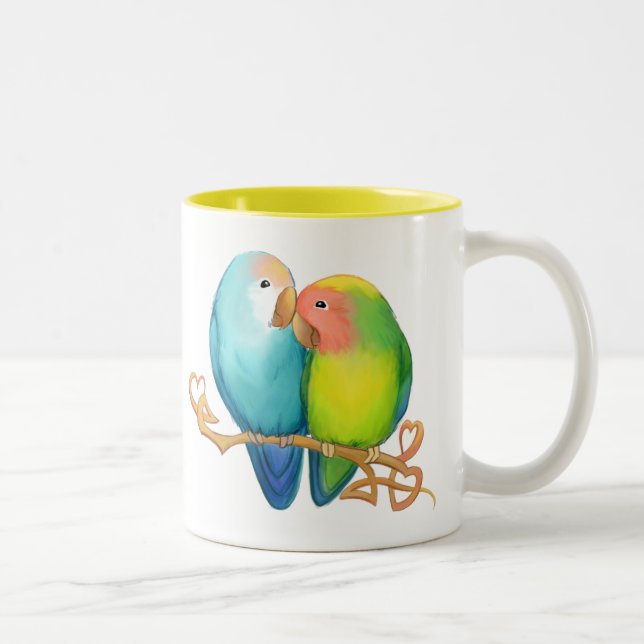 Colorful Lovebirds Two-Tone Coffee Mug (Right)