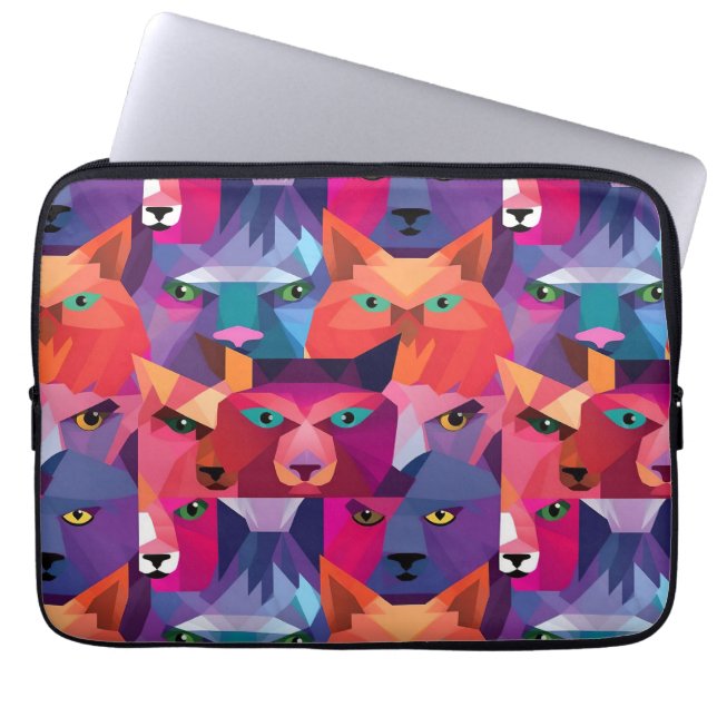 Colorful Low Poly Animals Pattern Laptop Sleeve (Front)